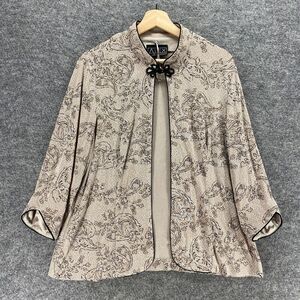 Alex Evening Top Women M Medium Beige Paisley Open Front High Neck Long Sleeve